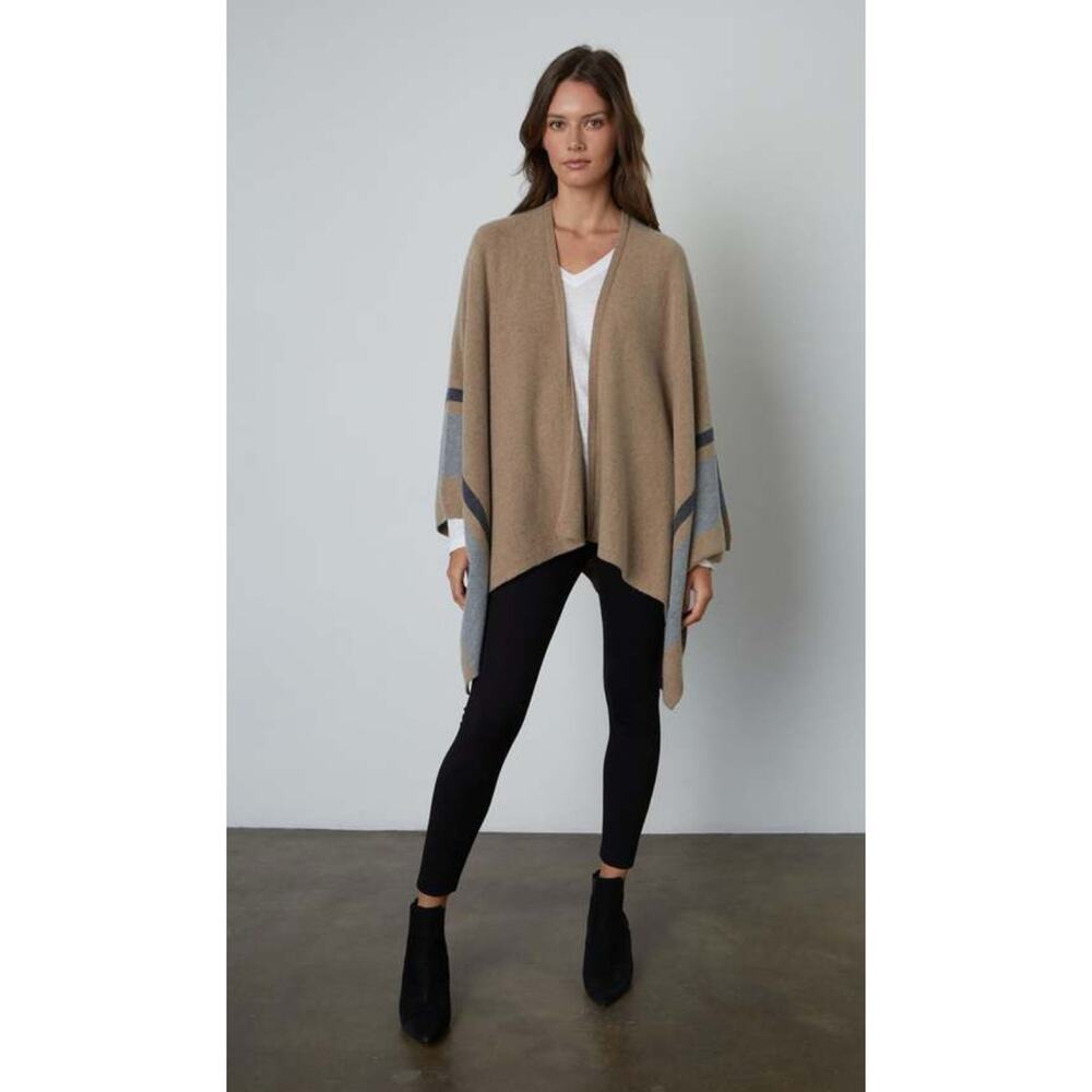 Velvet Graham & Spencer Harper Wool Blend Poncho XS/S Camel Tan Gray